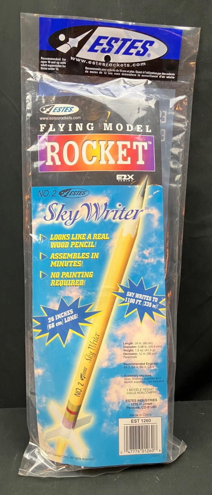 THE PENCIL ROCKET!!!  Estes Sky Writer Flying Model Rocket Kit #1260 -Sealed