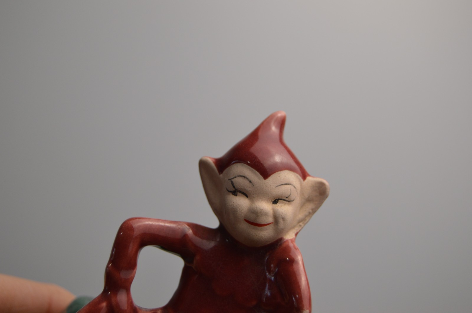 Vintage Pixie Elf Sitting on a Stump Planter MCM Pottery Ceramic Fairy Garden