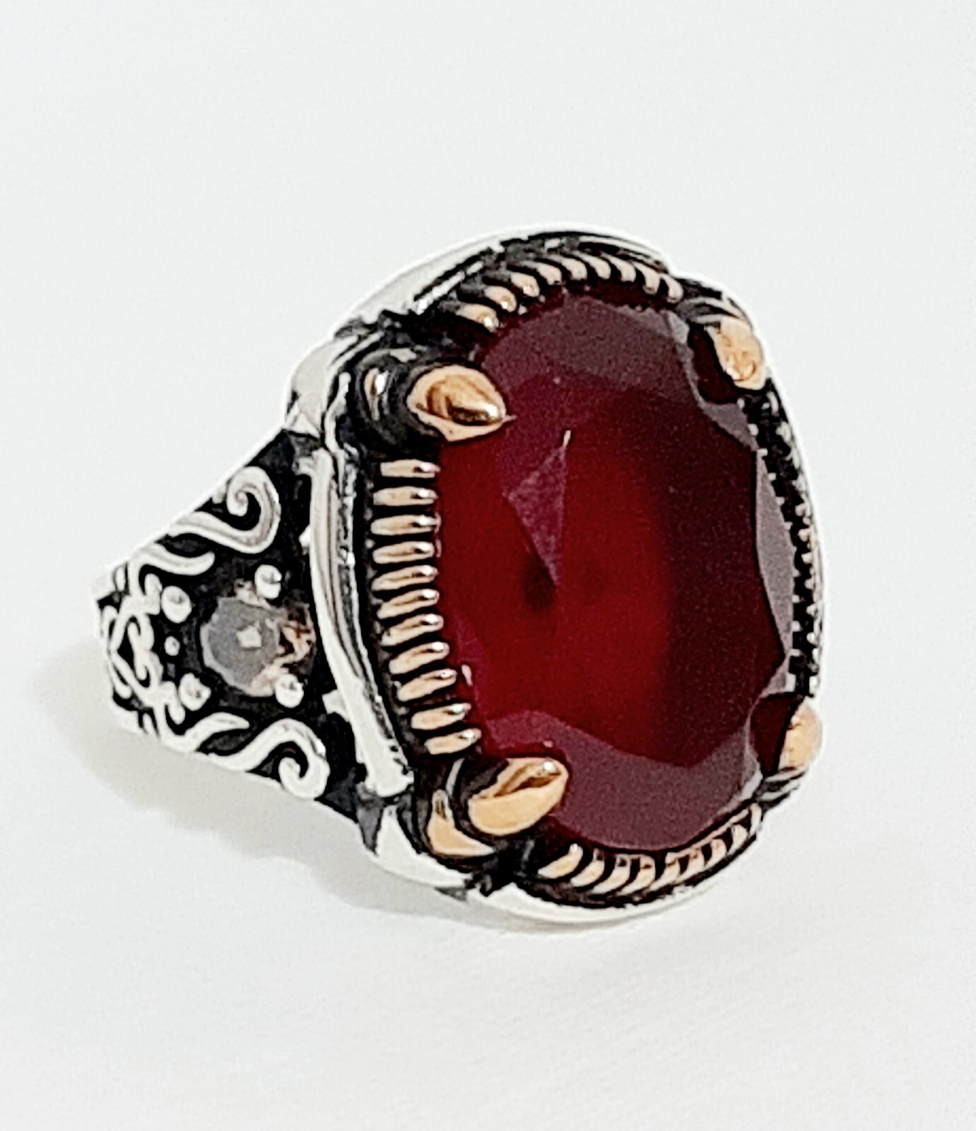 Men 925 Silver Ring Solitaire Ruby Spinel Ring Man Sterling $