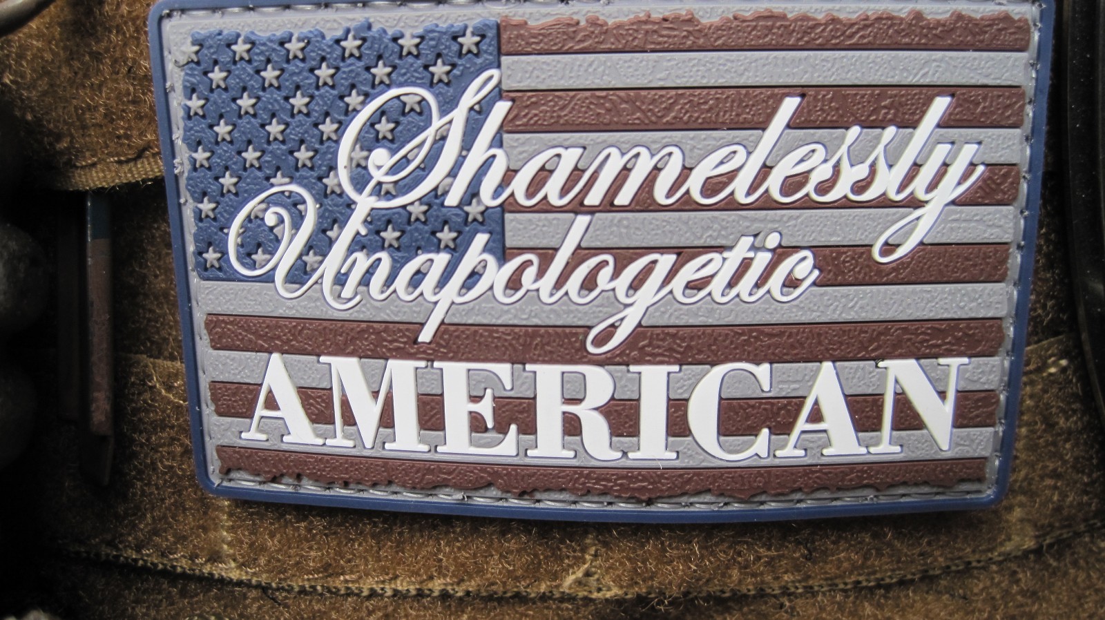 SHAMELESSLY UNAPOLOGETIC AMERICAN MORALE PATCH U.S. FLAG PVC WITH HOOK FREE SHIP
