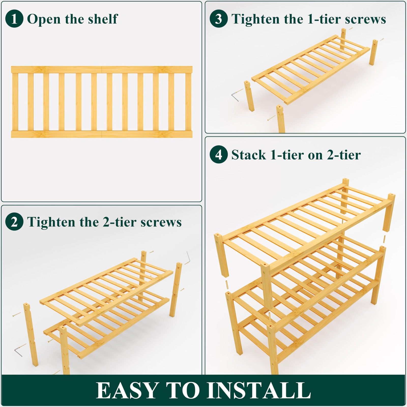 Shoe Rack, 3 Tier Bamboo Shoe Organizer, Stackable Free Standing Wooden Shoe ...