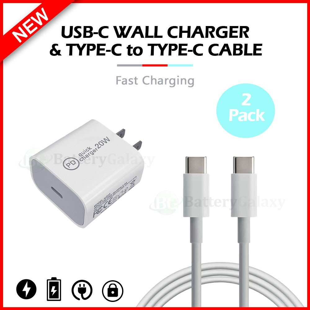 iPhone 17 16 15 Pro Max Plus Fast Charger Wall Adapter 20W +USB-C Cable (2-PACK)
