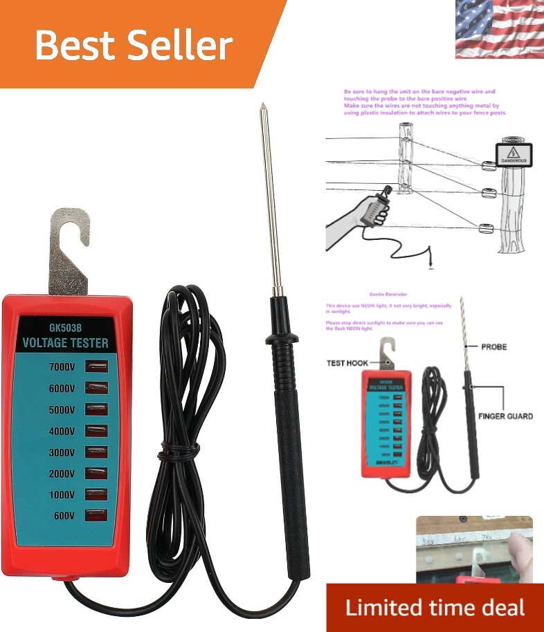 Reliable ALLOSUN Electric Fence Fault Finder – 0.6-7kV Measurement, Neon Display