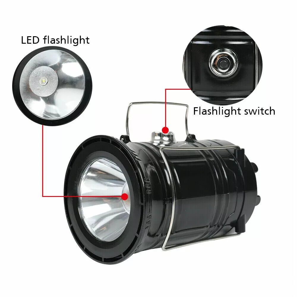 1pcs Solar Camping Lantern, Rechargeable LED Flashlight with USB Power Bank