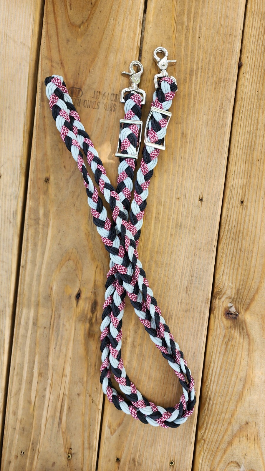 BRAND NEW Burgundy, Silver, & Black 7' Adjustable Paracord Reins by ALW Equine