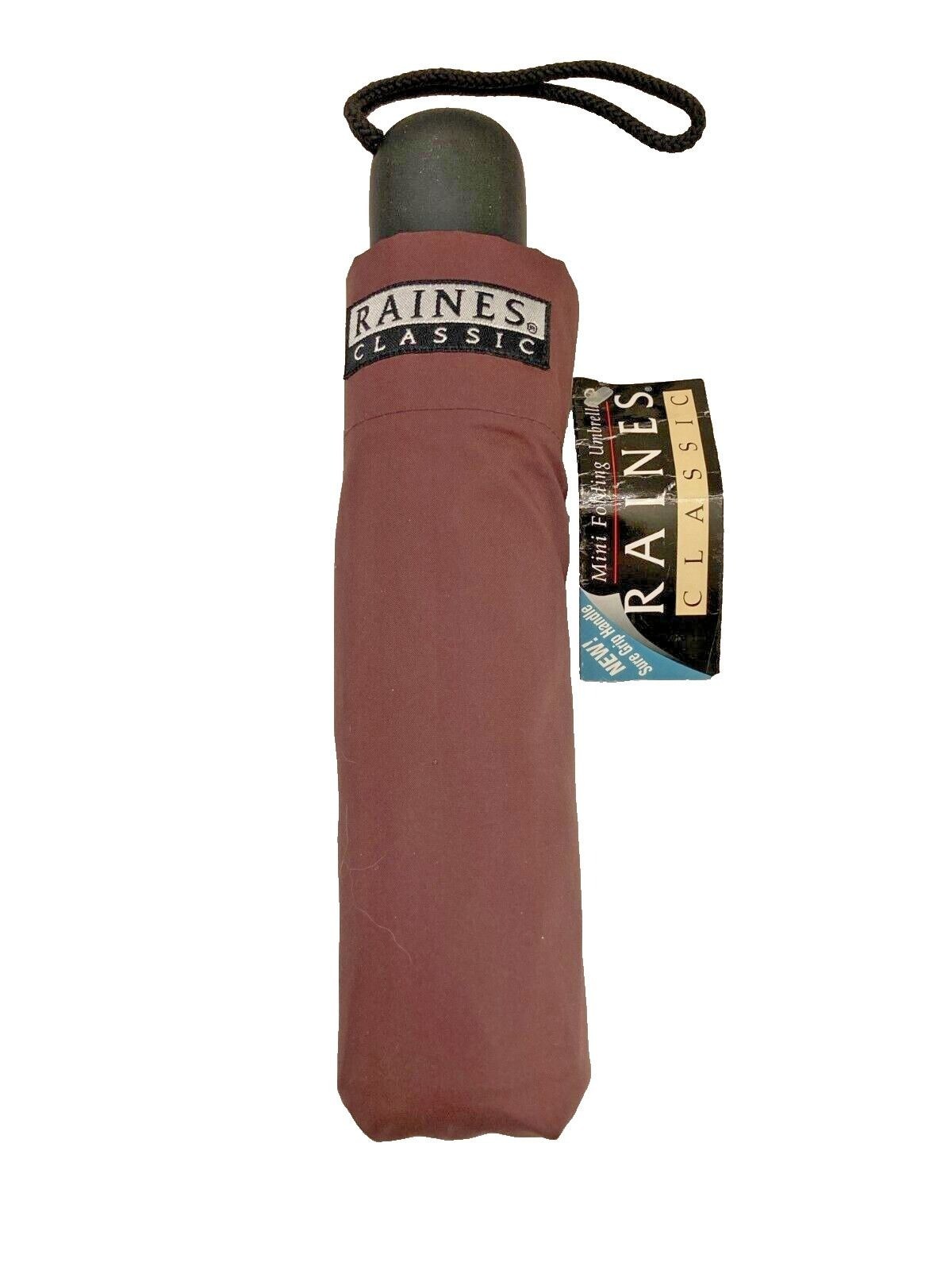 RAINES CLASSIC Folding Compact Umbrella with Slip Cover sure-grip handle New