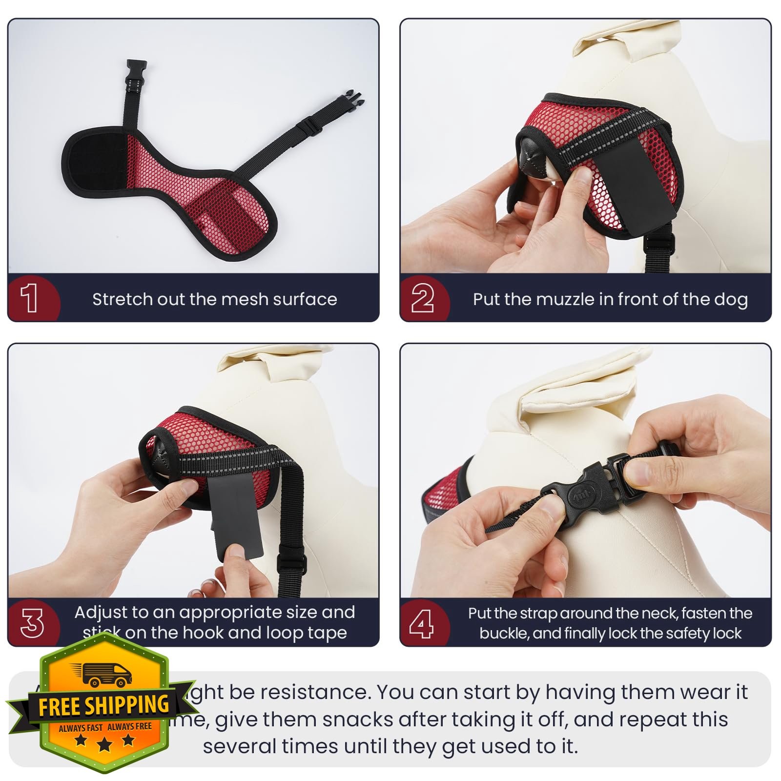 PURRLIA Red L Dog Muzzle Breathable Adjustable Anti Bark Bite