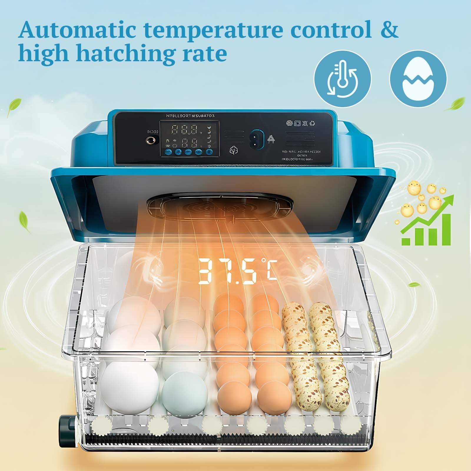36 Eggs Digital Incubator Hatcher Temperature Control Fully Automatic Turning US