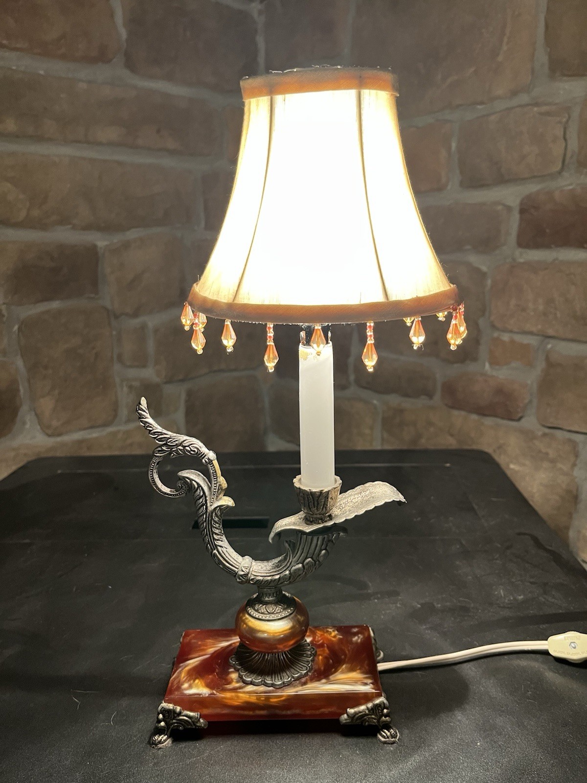 NIGHT LIGHT BRASS MARBLE BASE CANDLE BULB