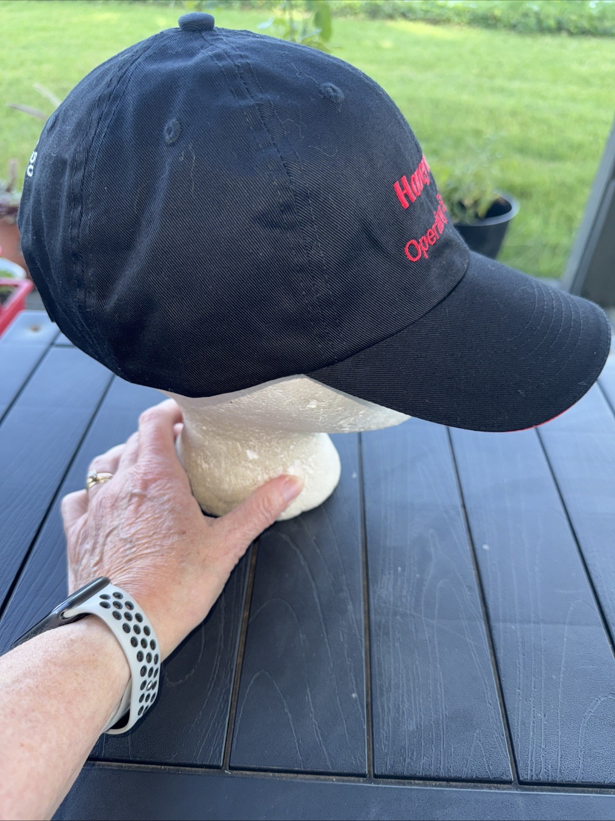 Honeywell Operating System Red Letters on Black Hat Cap Hook Loop South Bend