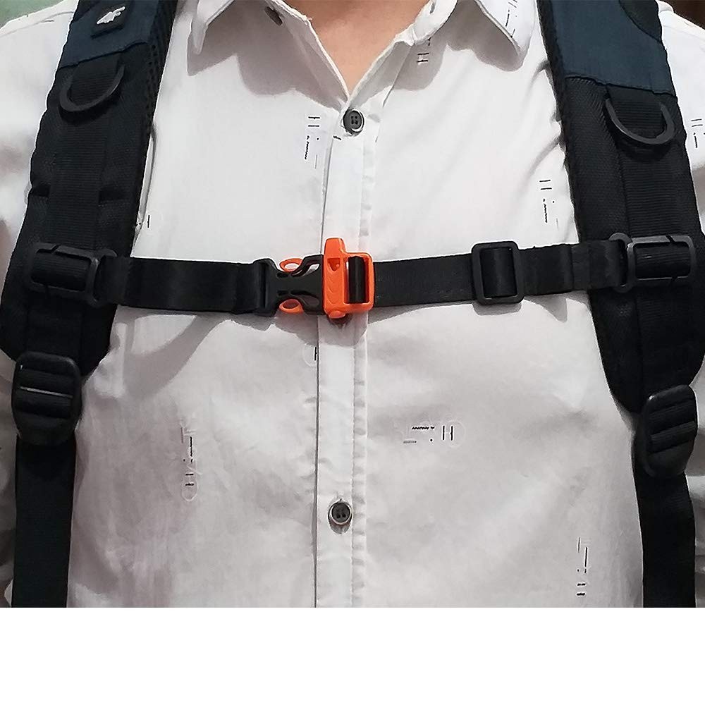 2 Pack Black Backpack Chest Strap, Nylon, Fits 1in Webbing, Adjustable Harness