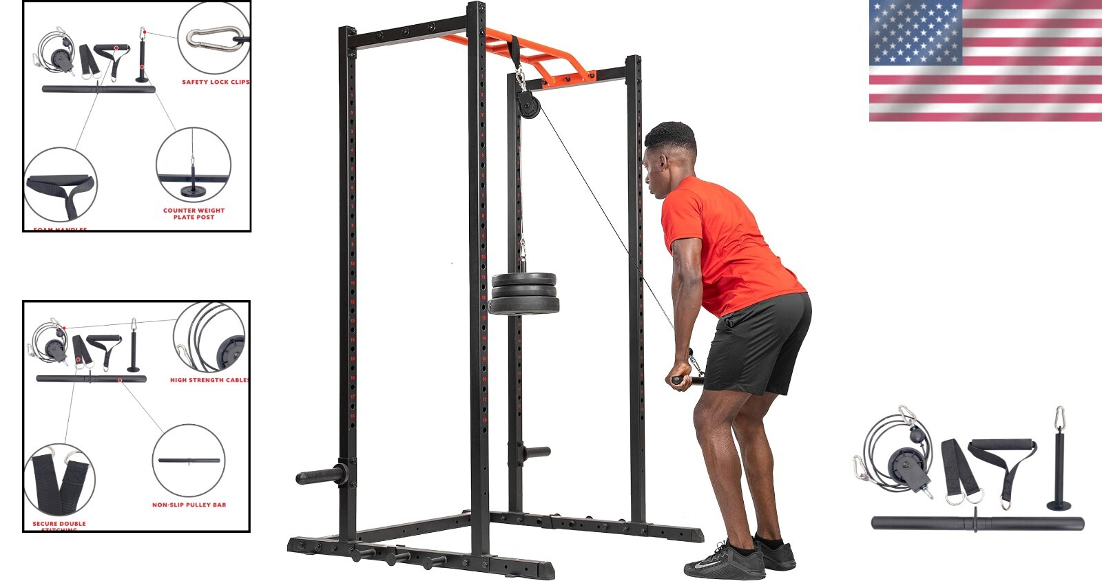 Heavy-Duty Power Cage Upgrade: Lat Pull Down, J Hook, and Dip Bar Attachments=