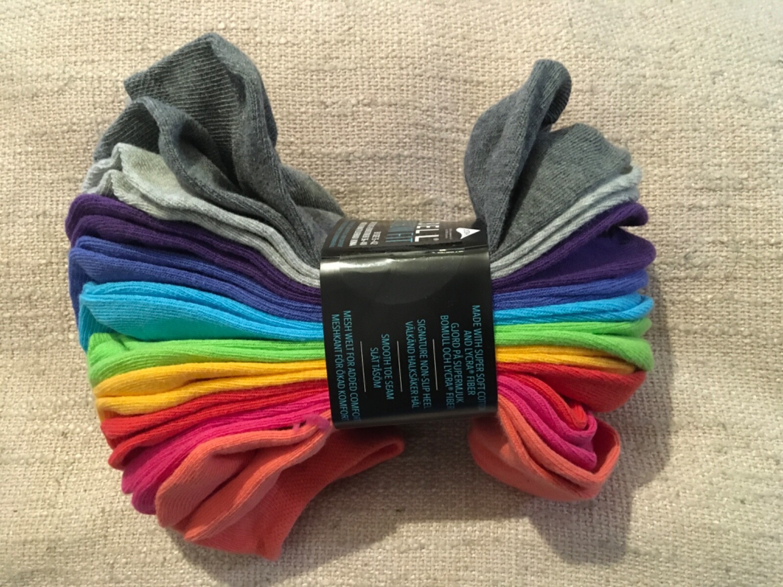 K. Bell Ladies - No Show Sock - 10 Pair Pack~ Multicoloured (UK Shoe Size 3-8)