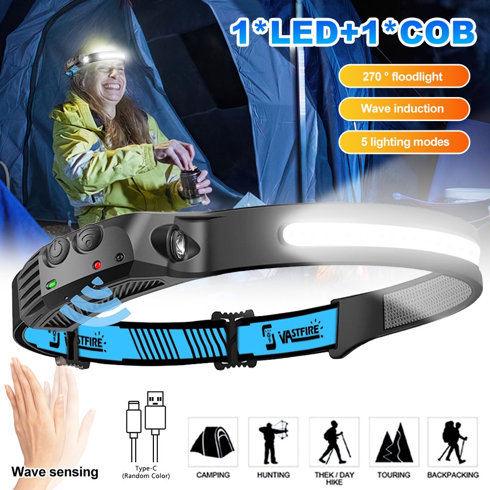 USB Charging Head Light Sensor Motion COB + LED Headlamp Waterproof Night Lamp U