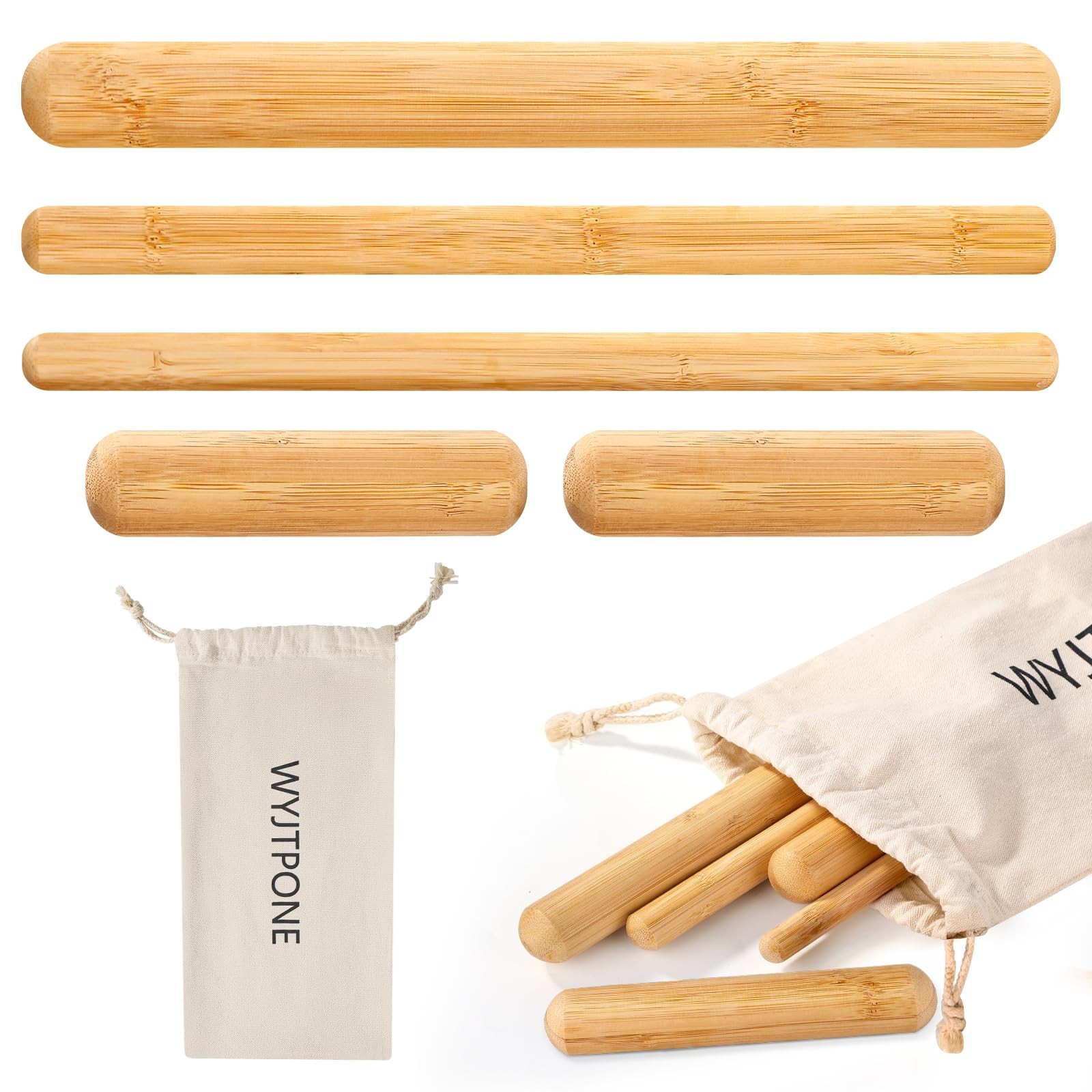 5Pcs Bamboo Massage Sticks Set, Guasha Sticks,Bamboo Natural Color