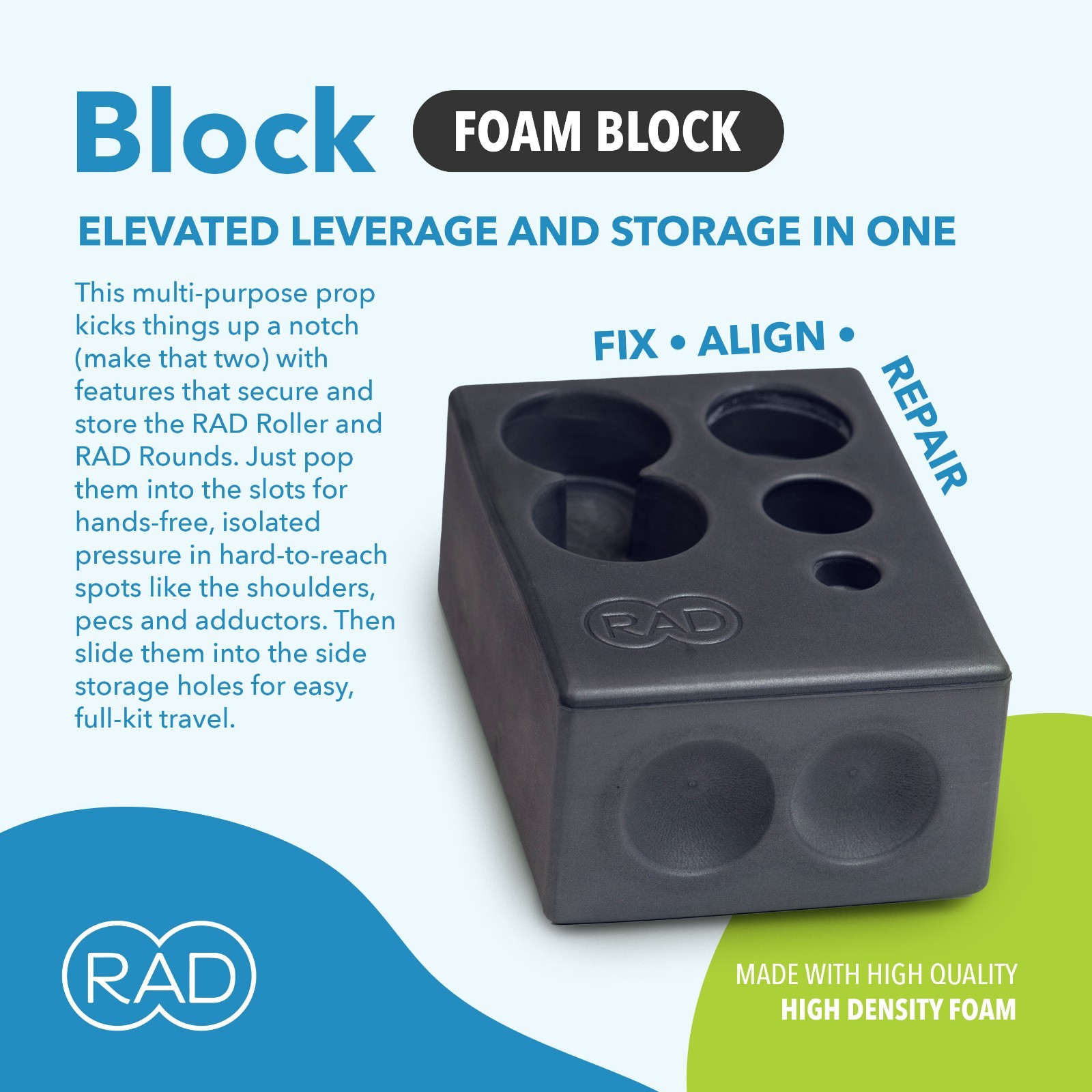 RAD Block – Multi-Use Standard EVA Foam Yoga Block + Storage for RAD Tools - New