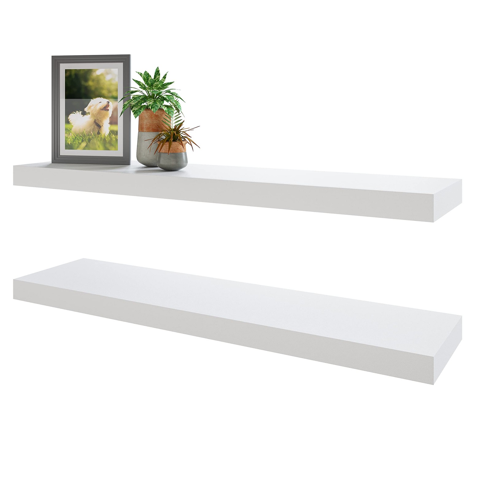 Wall Shelf Floating 31 in White Wooden Invisible Brackets Set BAMEOS Shelves