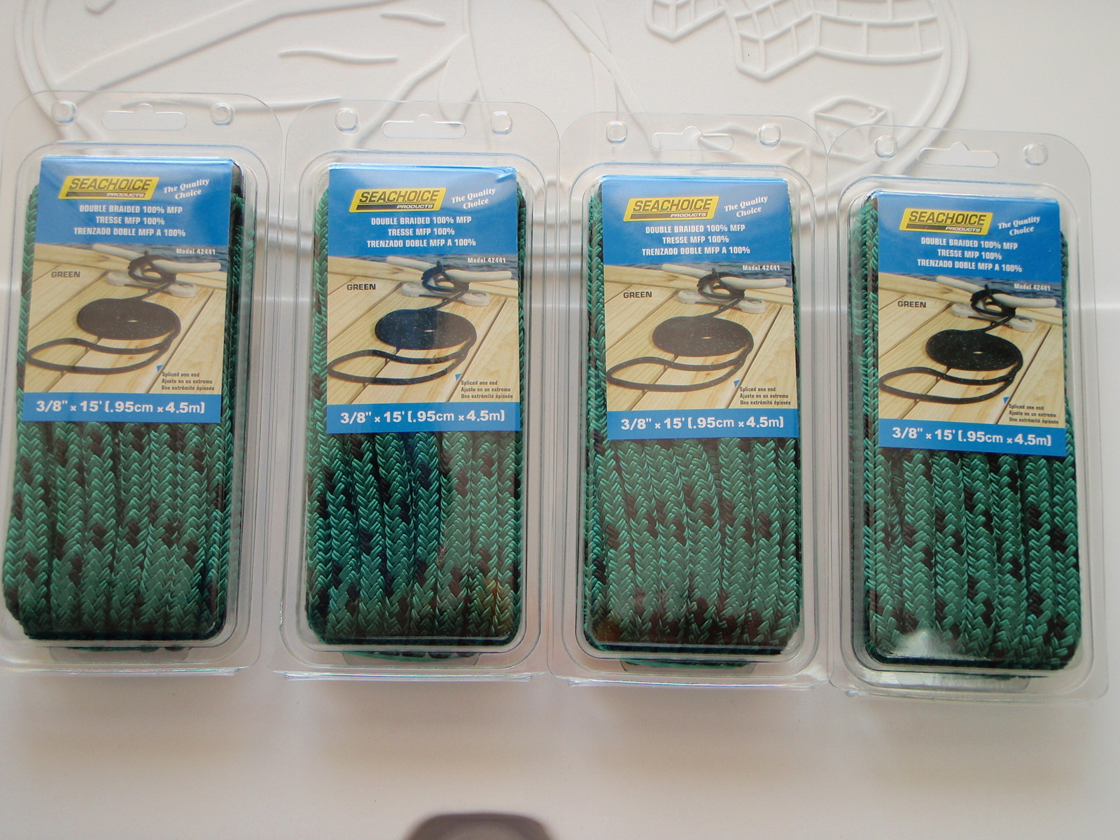 DOUBLE BRAID DOCK LINE  3/8" X 15FT SEACHOICE 42441 GREEN WITH BLACK TRACER 4PAC