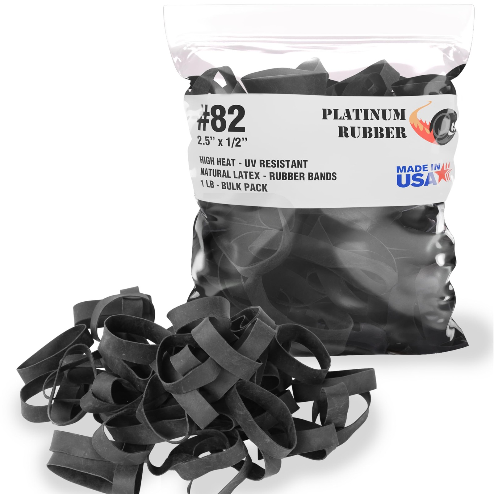 Black #82 Extra Wide Large Premium Outdoor Rubberbands, Made in USA, High Heat U