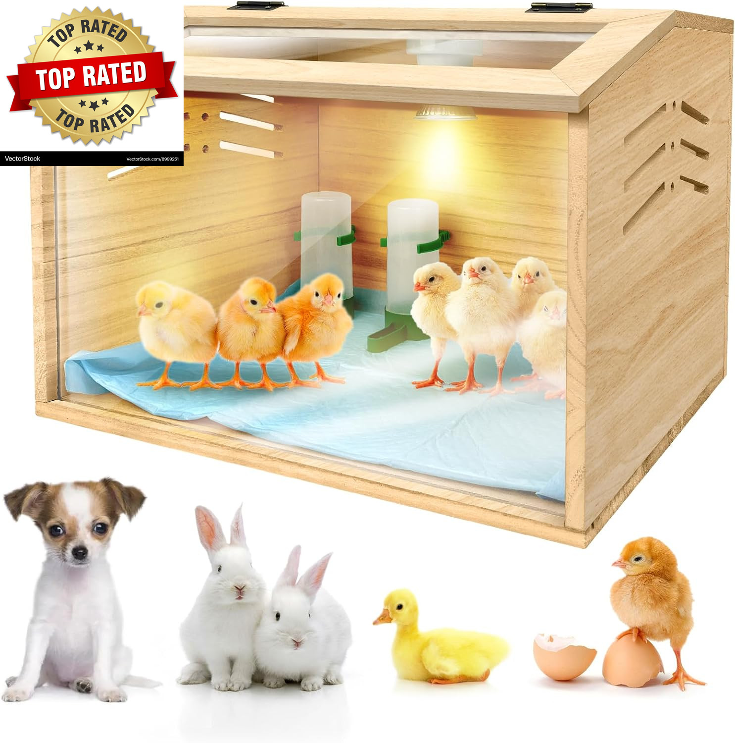 Chicken Brooder Box for Chicks & Quail with 3 Absorbent Pads, Feeder and Waterer