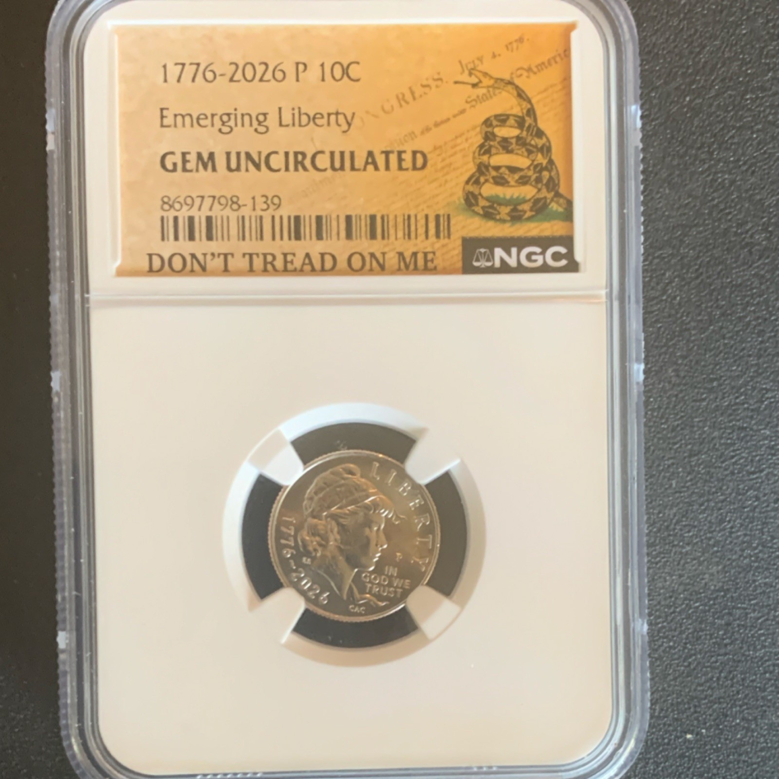 4-2026-P Roosevelt Dime 10C Business Strike Emerging Liberty "Don't Tread on Me"