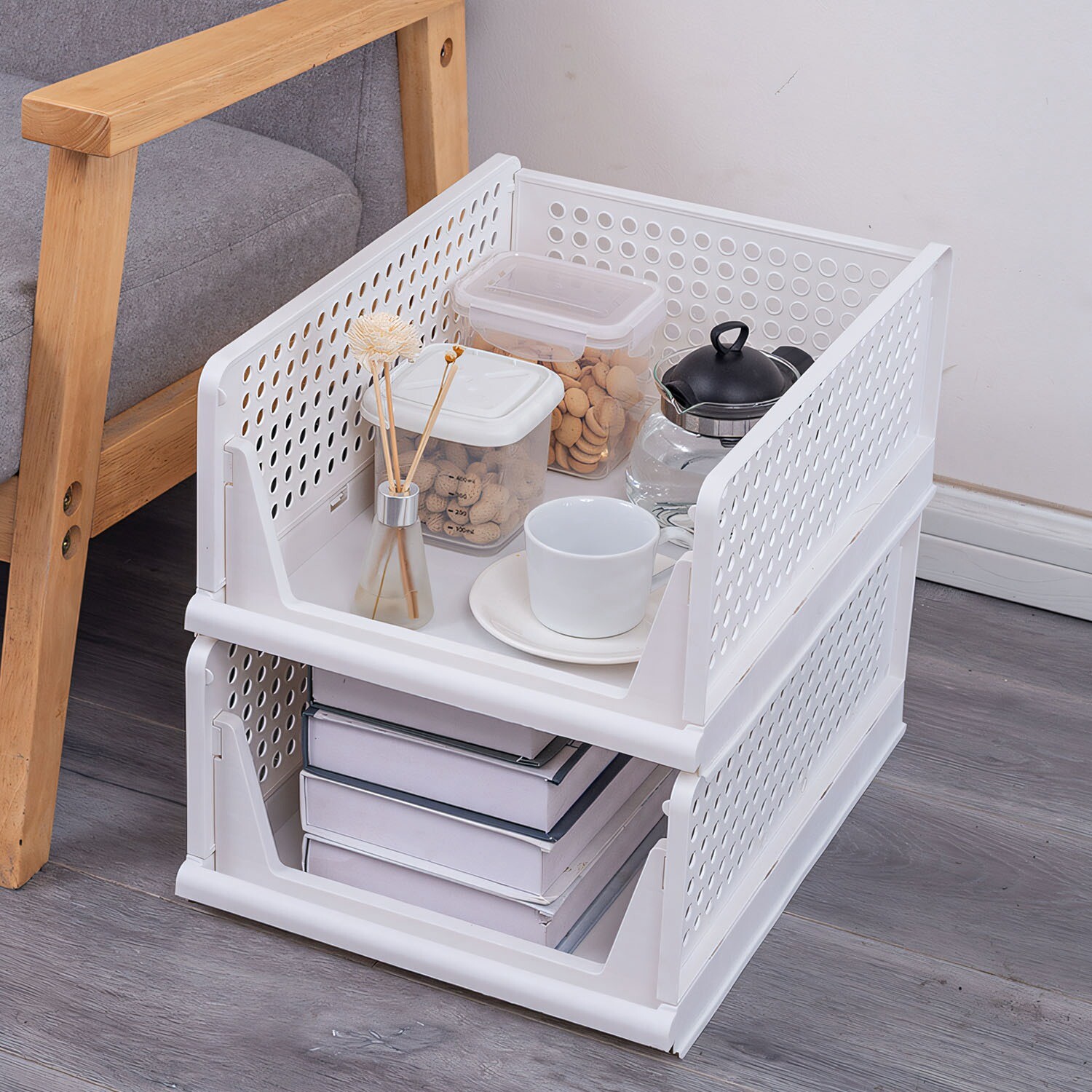 4PCS Closet Organizer Stackable Push-Pull Clothes Foldable Plastic Organizer
