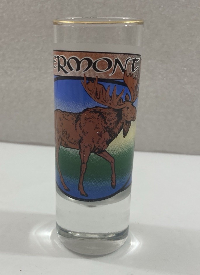Vermont Moose double shot glass w/gold rim