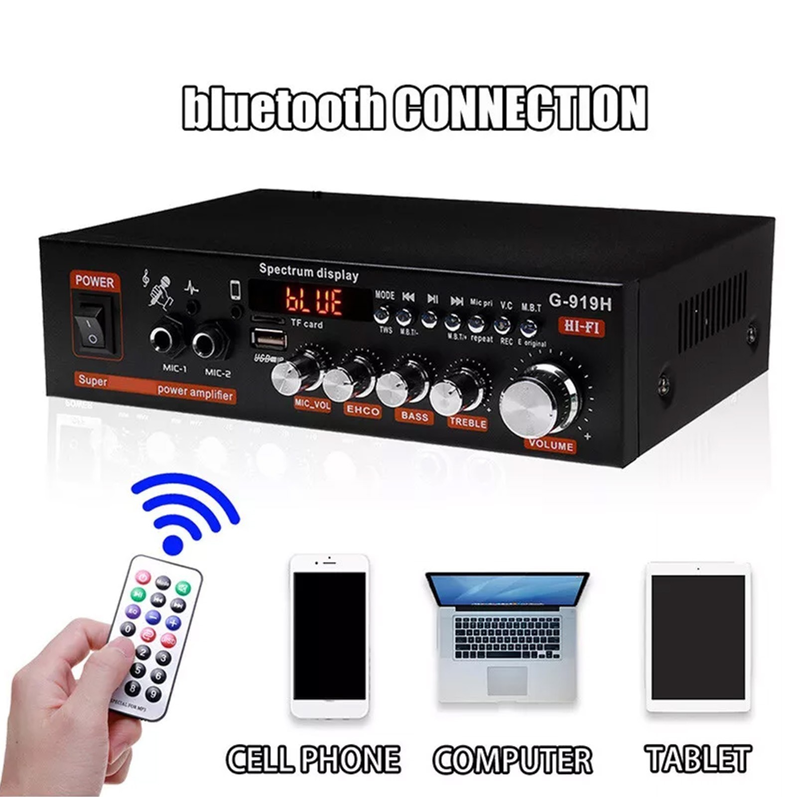 1000W Bluetooth Mini Power Amplifier Stereo Receiver Audio Amp USB Music Player