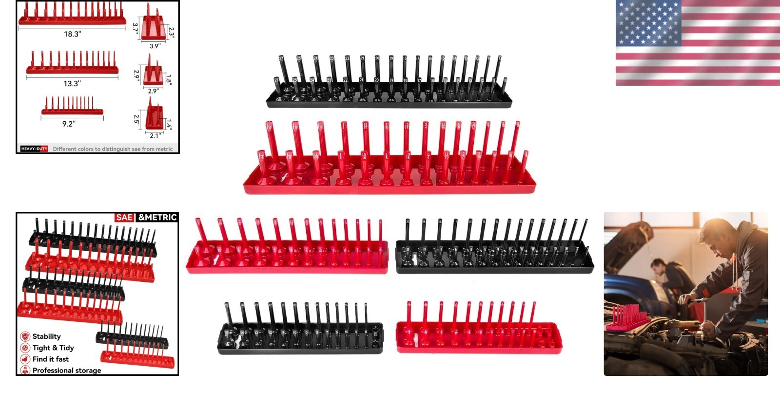 6PCS SAE & Metric Socket Organizer Tray Set - Ditch Toolbox Clutter