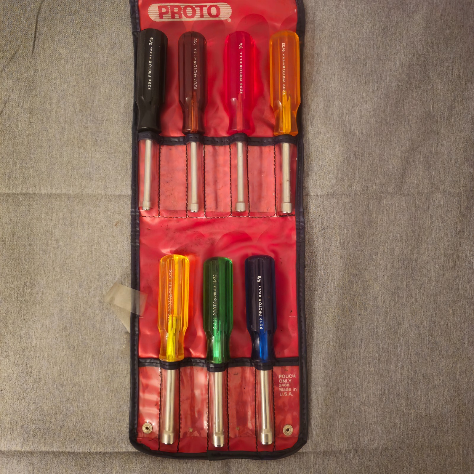 PROTO Tools USA, 7-Piece  Hollow Shank Nut Driver Set w/ pouch, J9200C