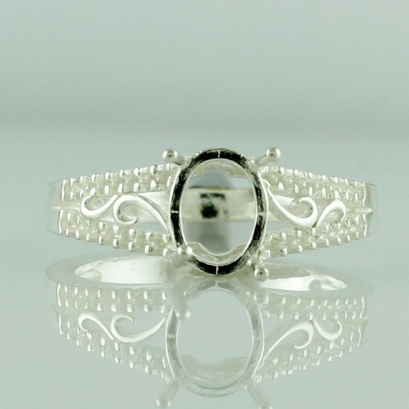 925 Sterling Silver 6x8mm Oval Semi Mount Solitaire Ring For Wedding Ring