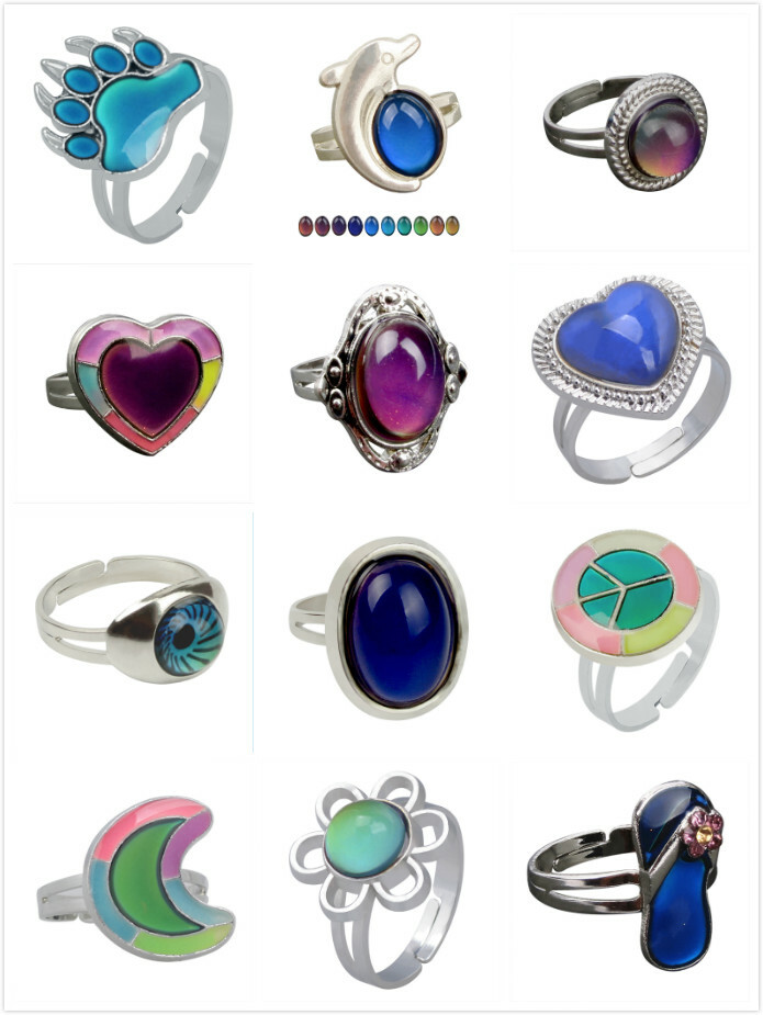 17 Pcs Color Change Mood Tracker Ring Emotion Feeling Temperature Control