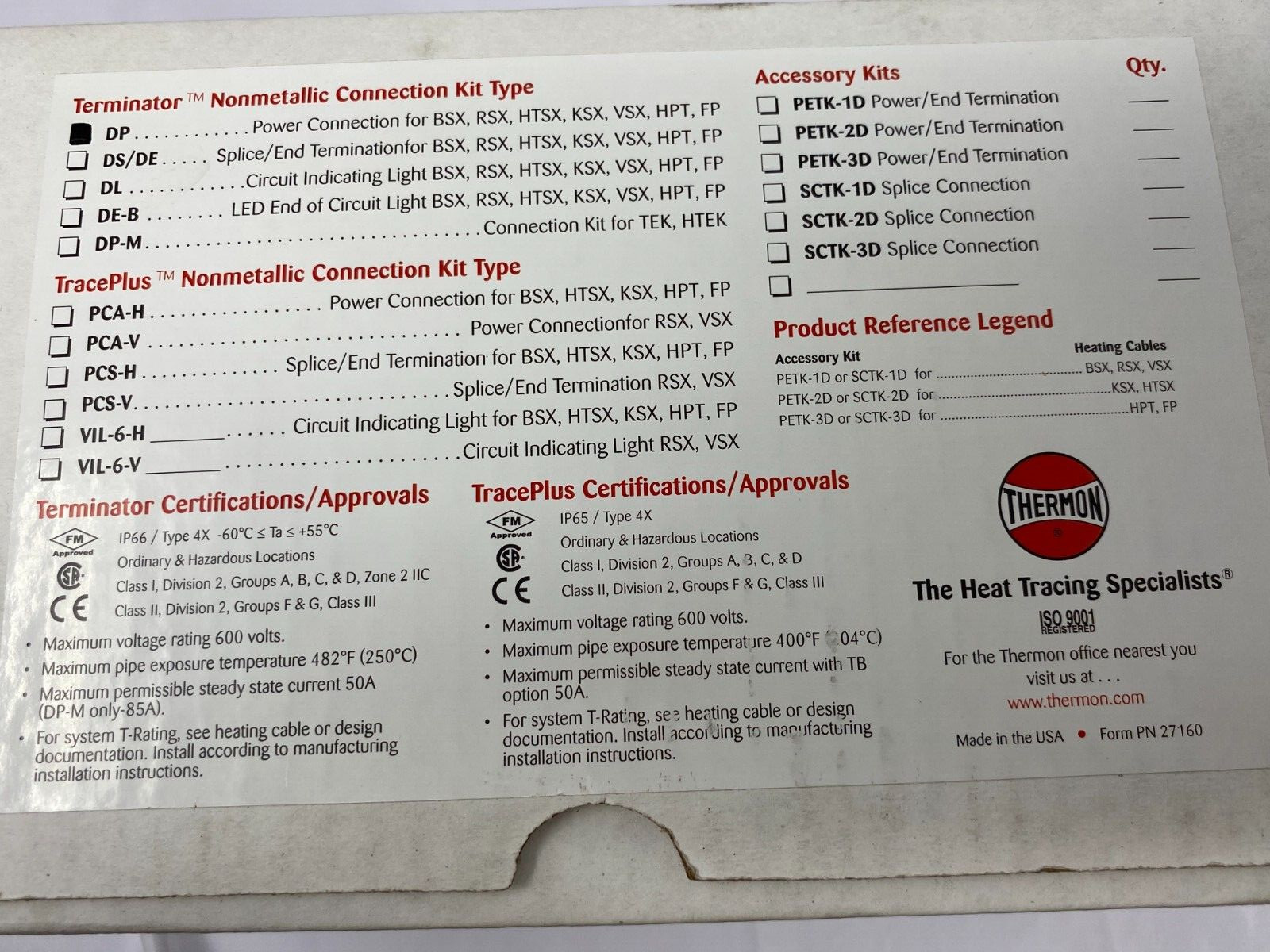 Thermon 23400 DP Power Termination Kit Wire Splice Kit & Heat Shrink Tubing
