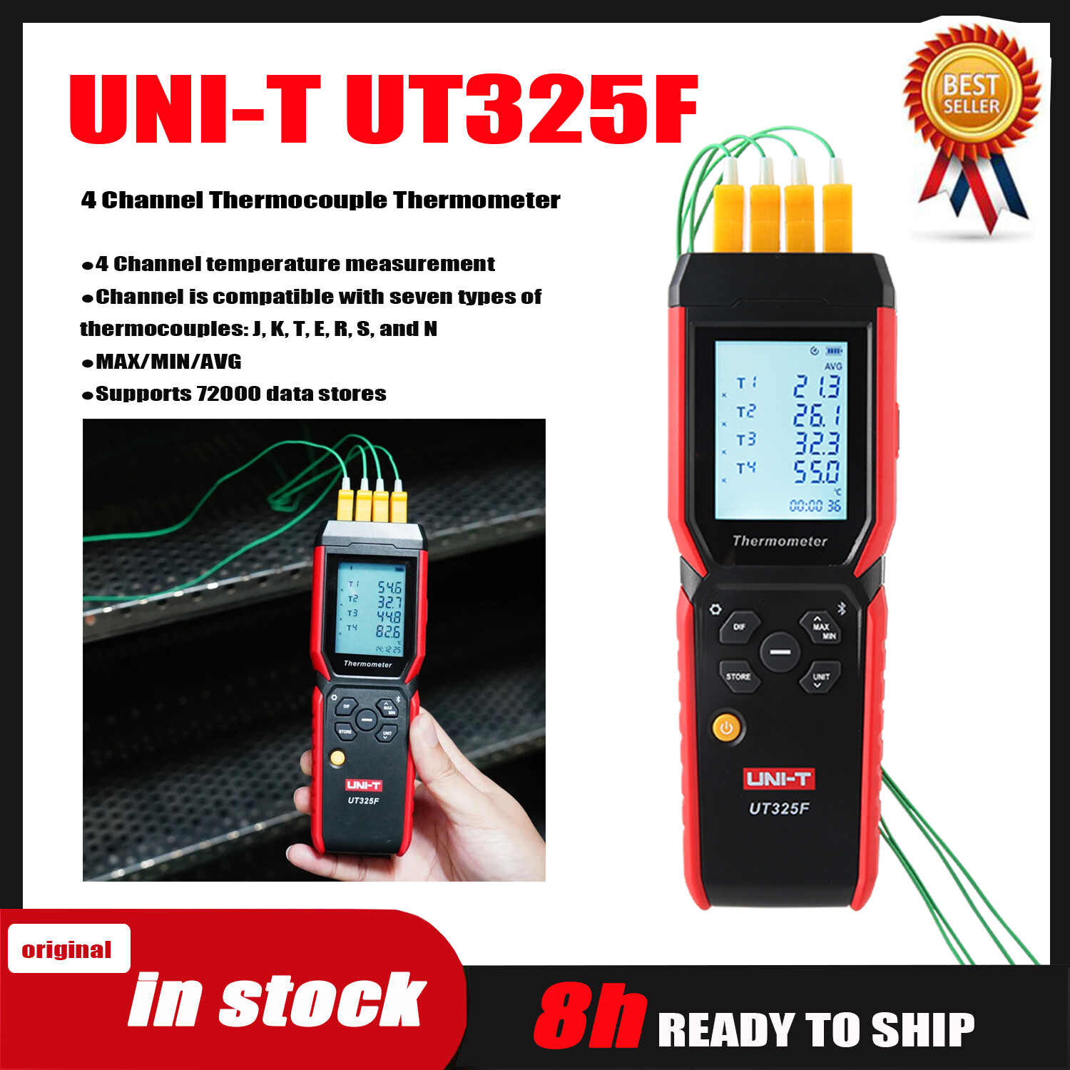 UNI-T UT325F Industrial Grade 4-Channel Thermocouple Thermometer✦Kd