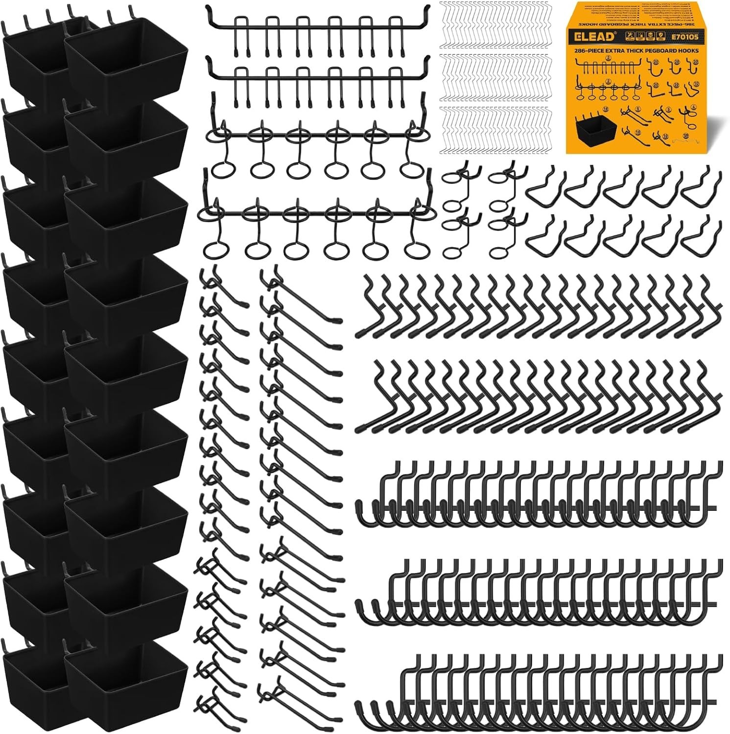 Heavy Duty Black Pegboard Hooks Set