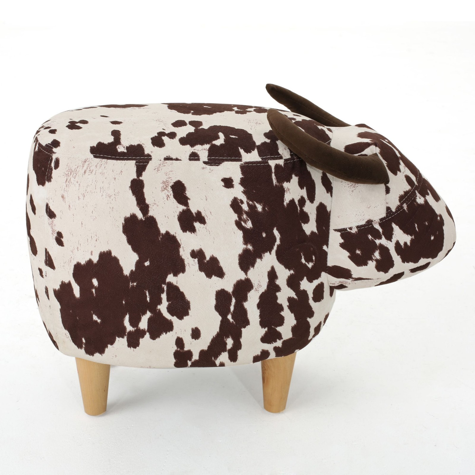 Cow Shaped Ottoman Cute Animal Footstool Wood Seat for Shoe Changing Entryway