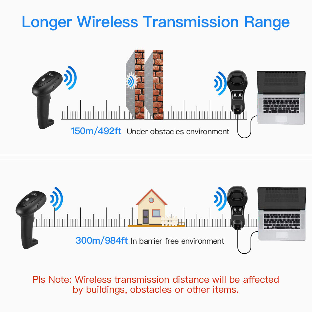 Eyoyo 1D Wireless Barcode Scanner Bar Code Reader USB Charging Base for PC Phone