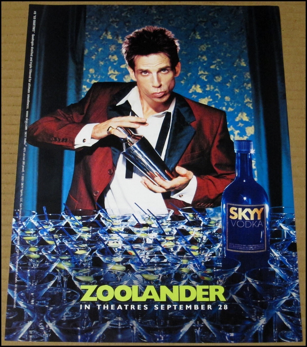 2001 Ben Stiller Zoolander Skyy Vodka Print Ad Advertisement 69 Martinis #8 VTG