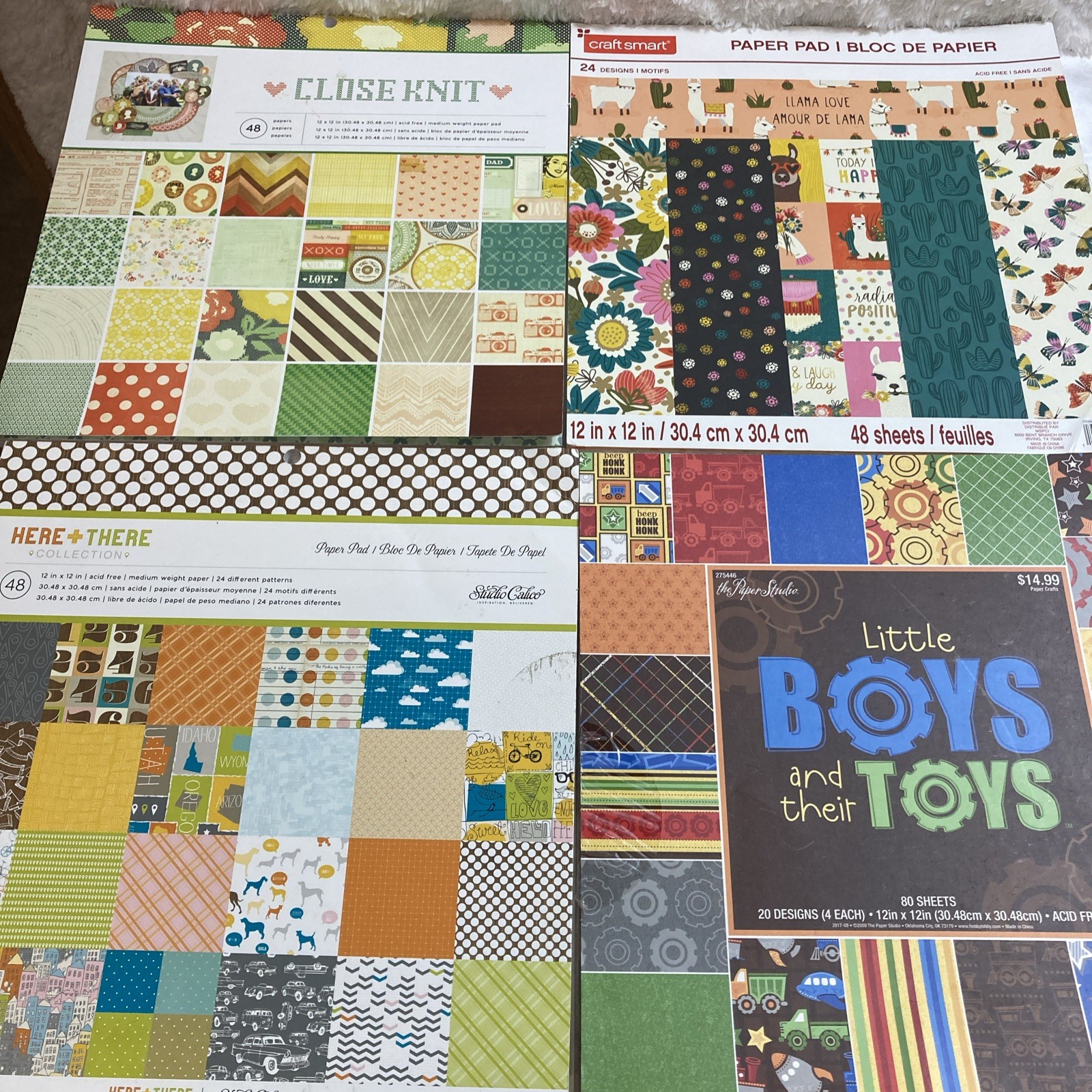 Lot Of 4 Mixed Brand Scrapbook Paper Fun Whimsical Playful Incomplete