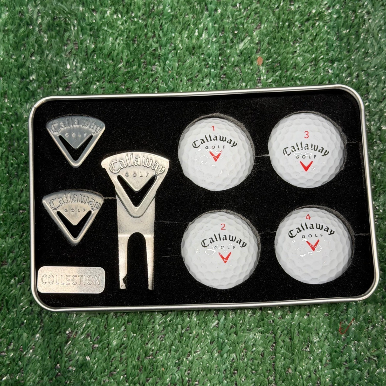 Callaway Golf Big Bertha Silver Tin Golf Accessory Set w/ 3 Balls &  Divot Tool