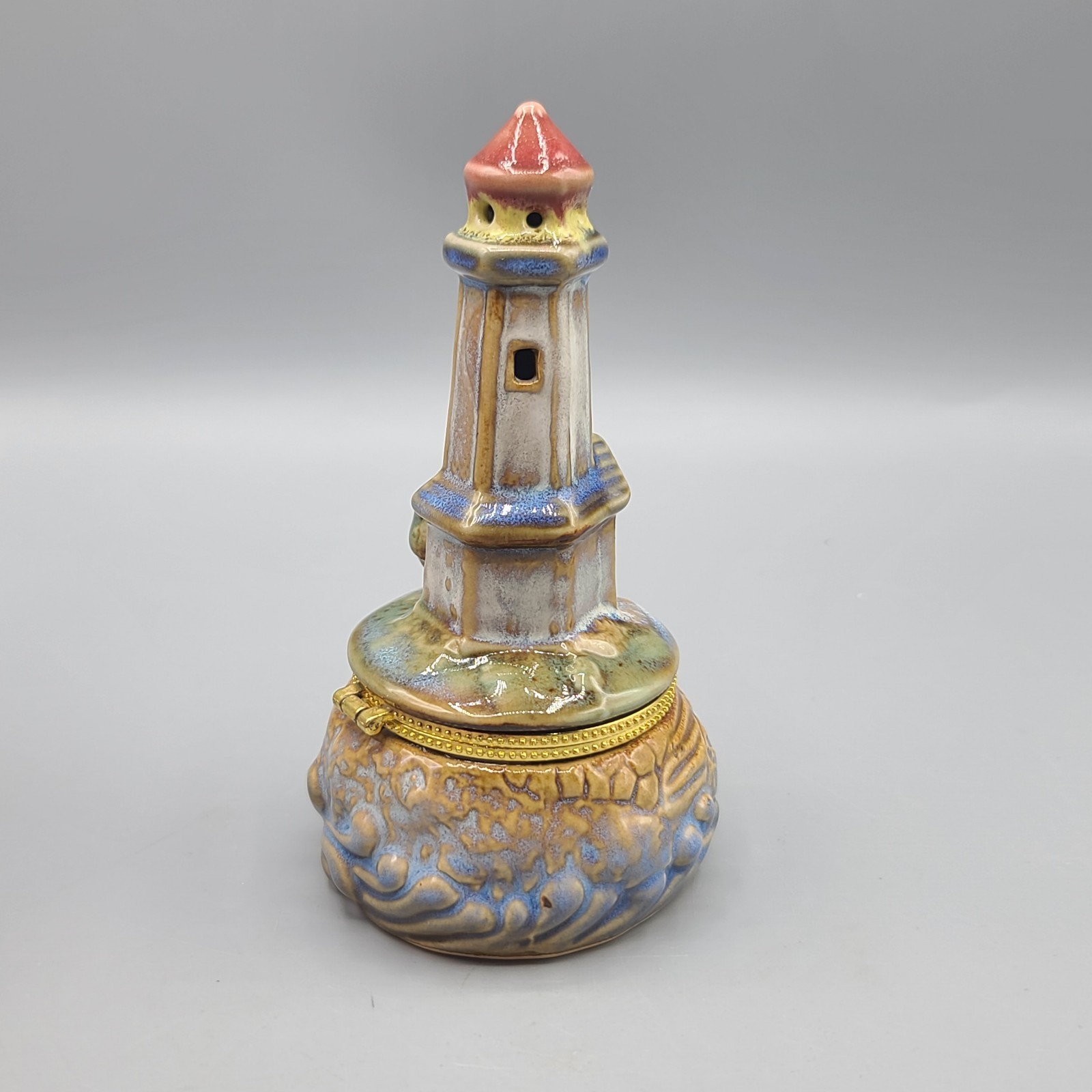 Glazed Collectible Lighthouse Themed Trinket Hinged Keepsake Box