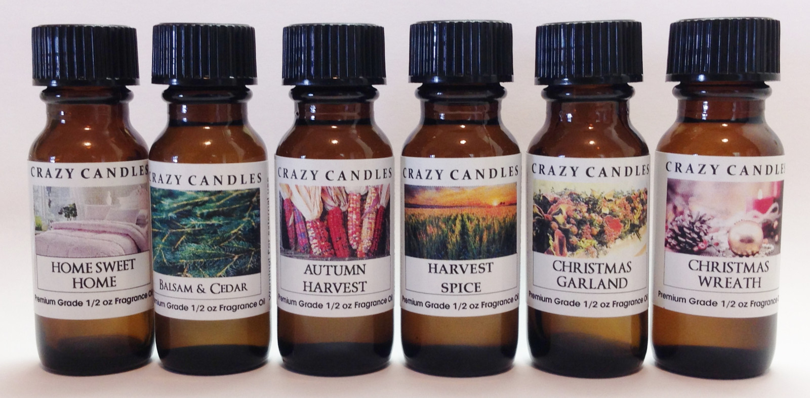 6 Bottle Set (Fall Christmas Collection) Premium Oil 1/2 Oz Each Crazy Candles