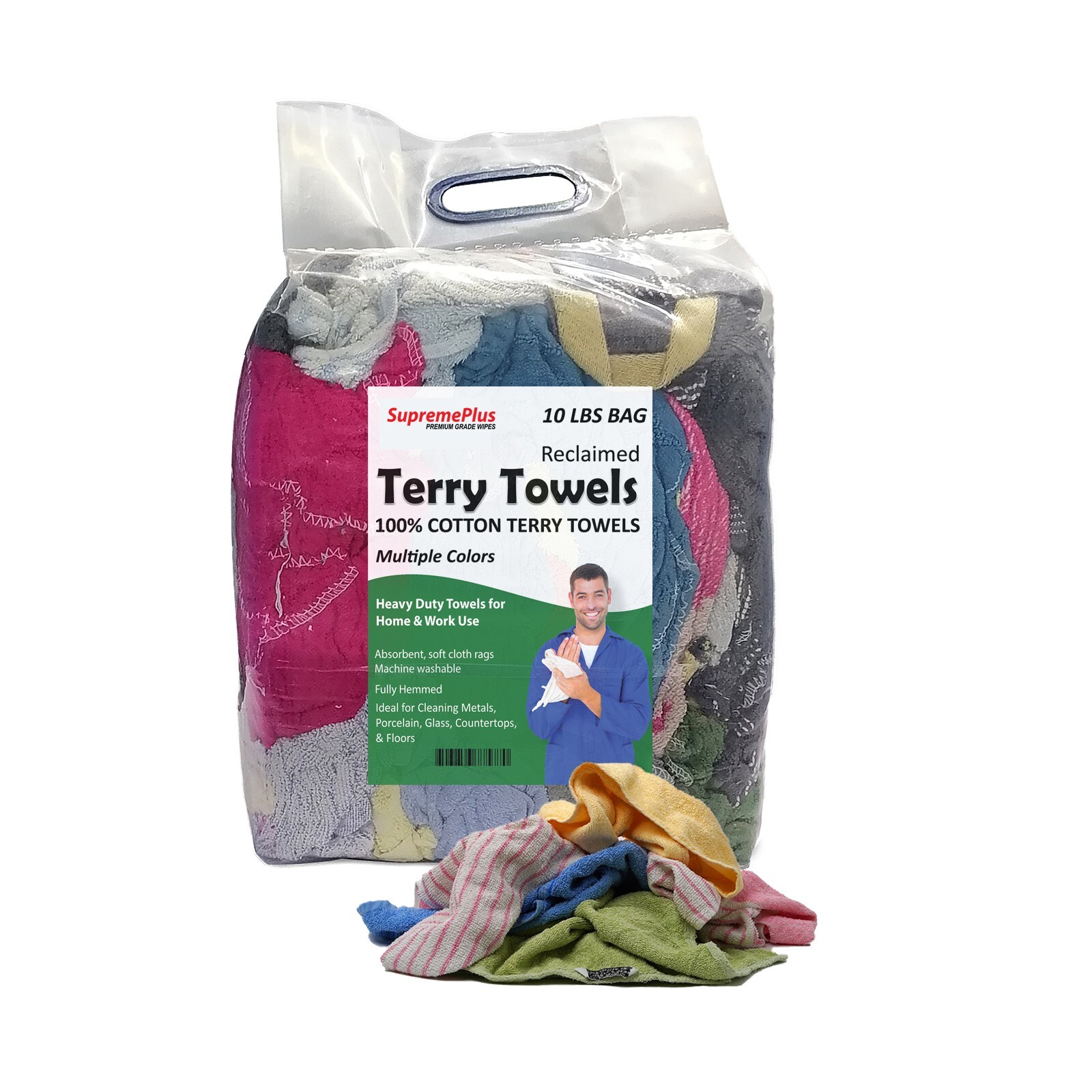 Color Terry Towel 100% Cotton Cleaning Rags-10 lbs. Bag - Multipurpose Cleaning