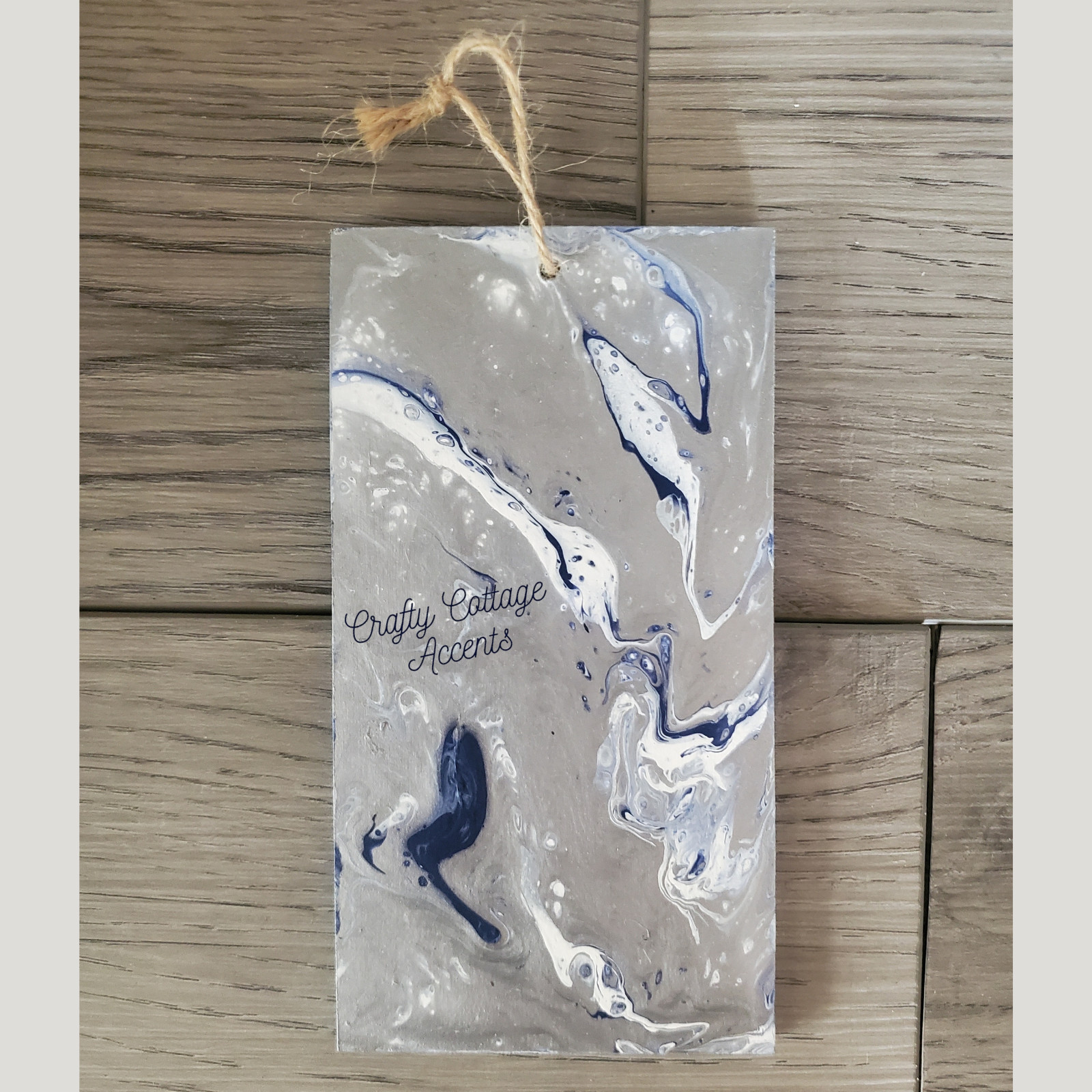 Handmade Acrylic Paint Pour Upcycled Mini Wall Hanging Blue White Silver Decor