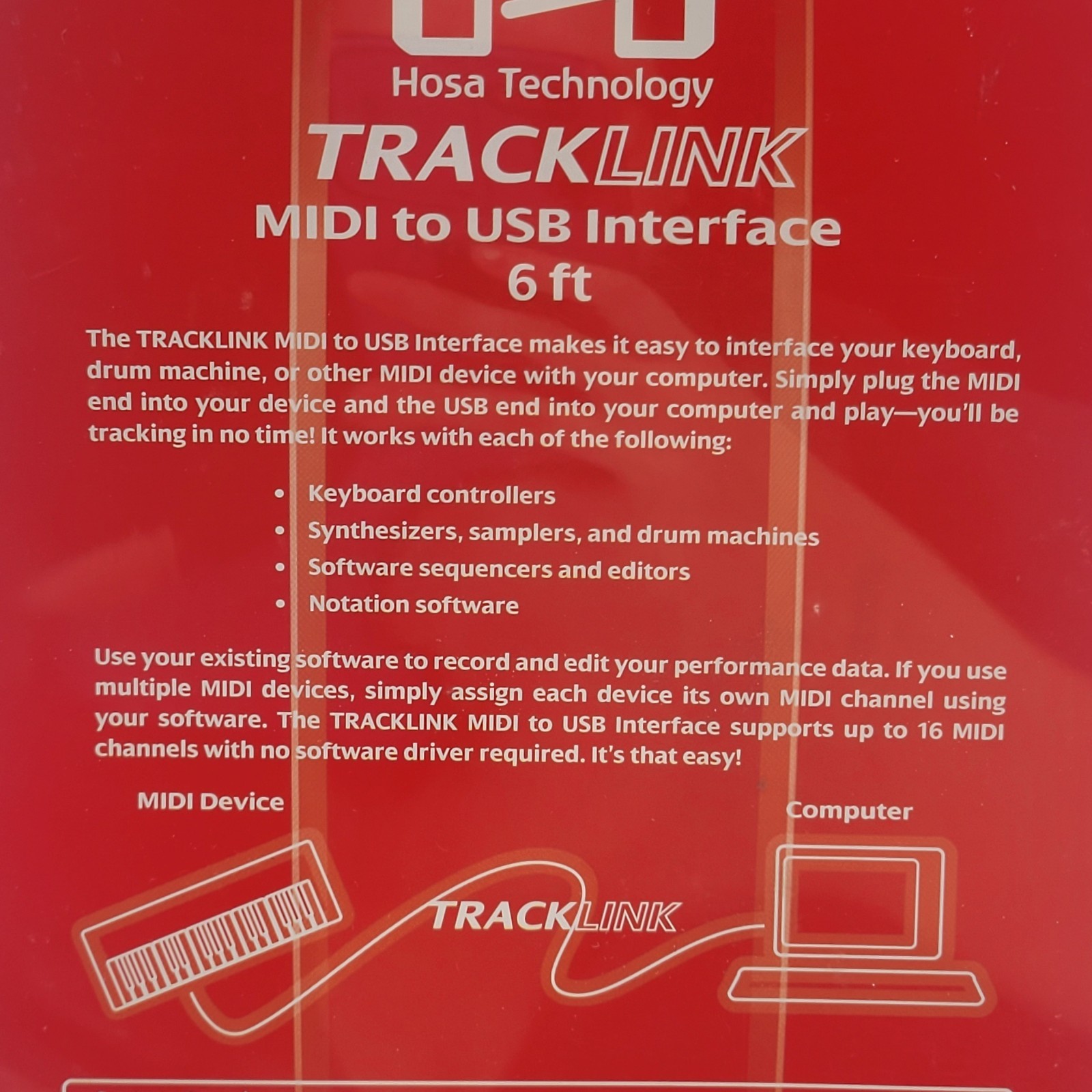 Hosa Technology USM-422 Tracklink MIDI To USB Interface 6 Foot Cable 