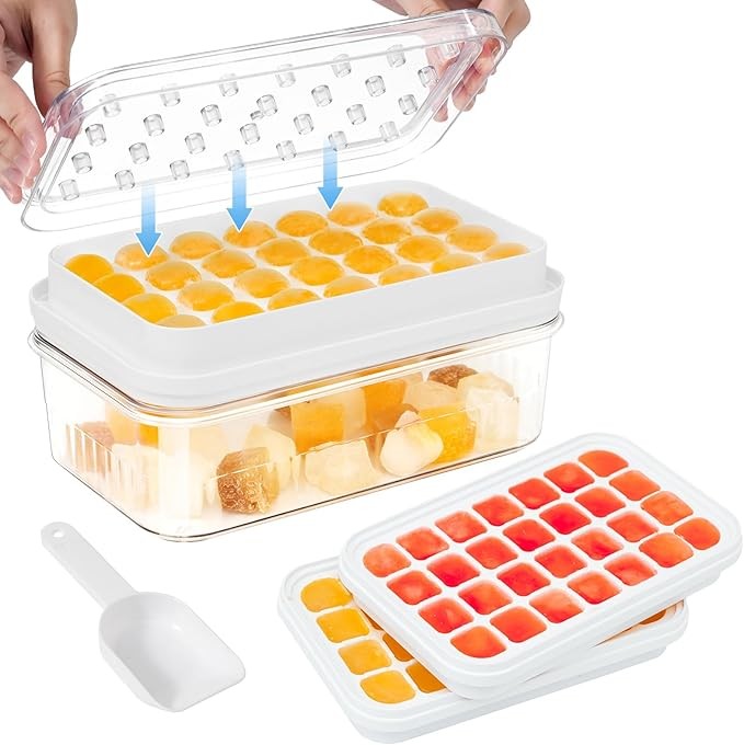 56-Cavity Ice Cube Tray Set Easy Release with Lid, Bin & Scoop