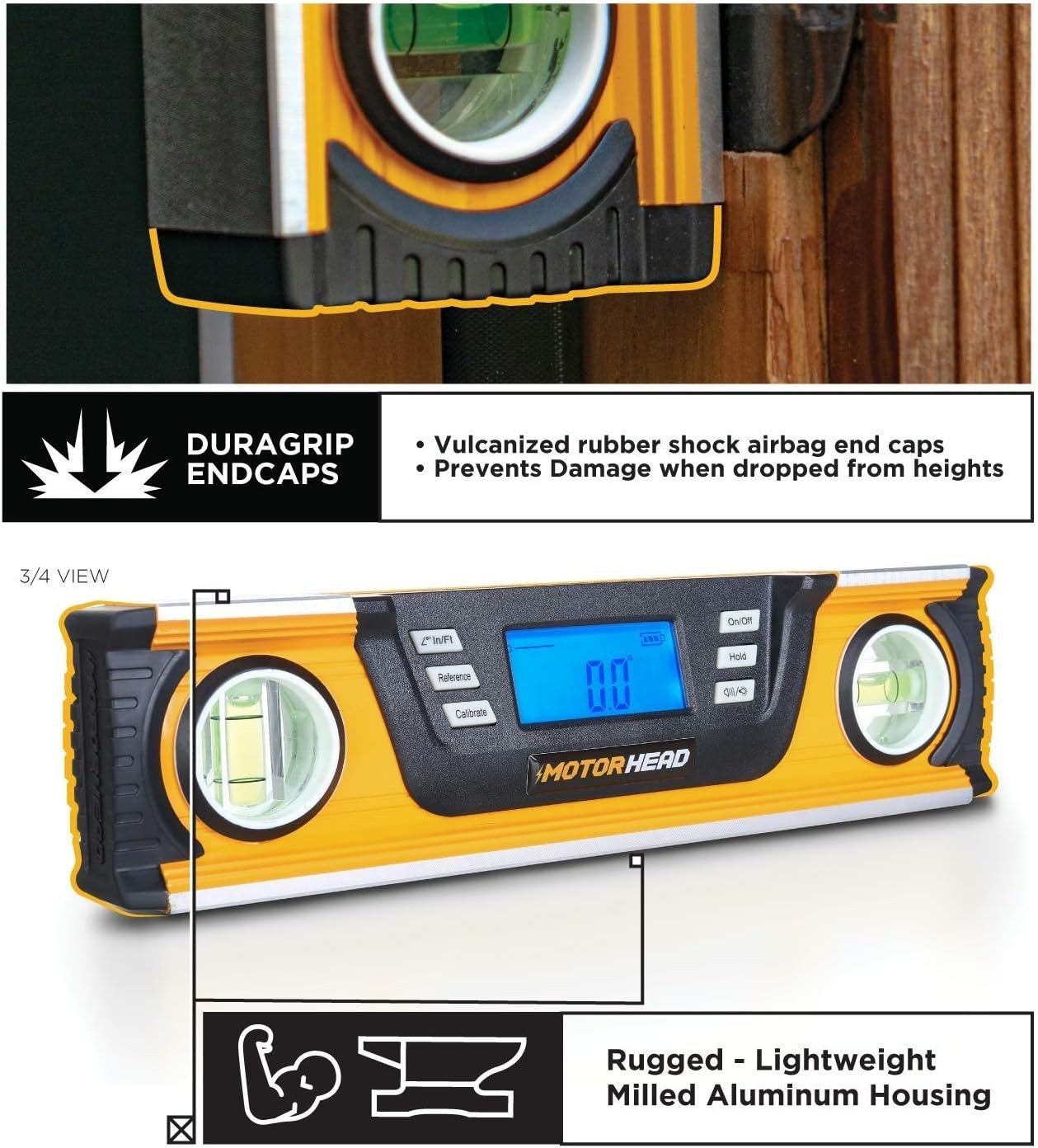 MOTORHEAD 10-Inch 0° - 180° SMART DIGITAL Level, LCD Screen, Audible Alerts,