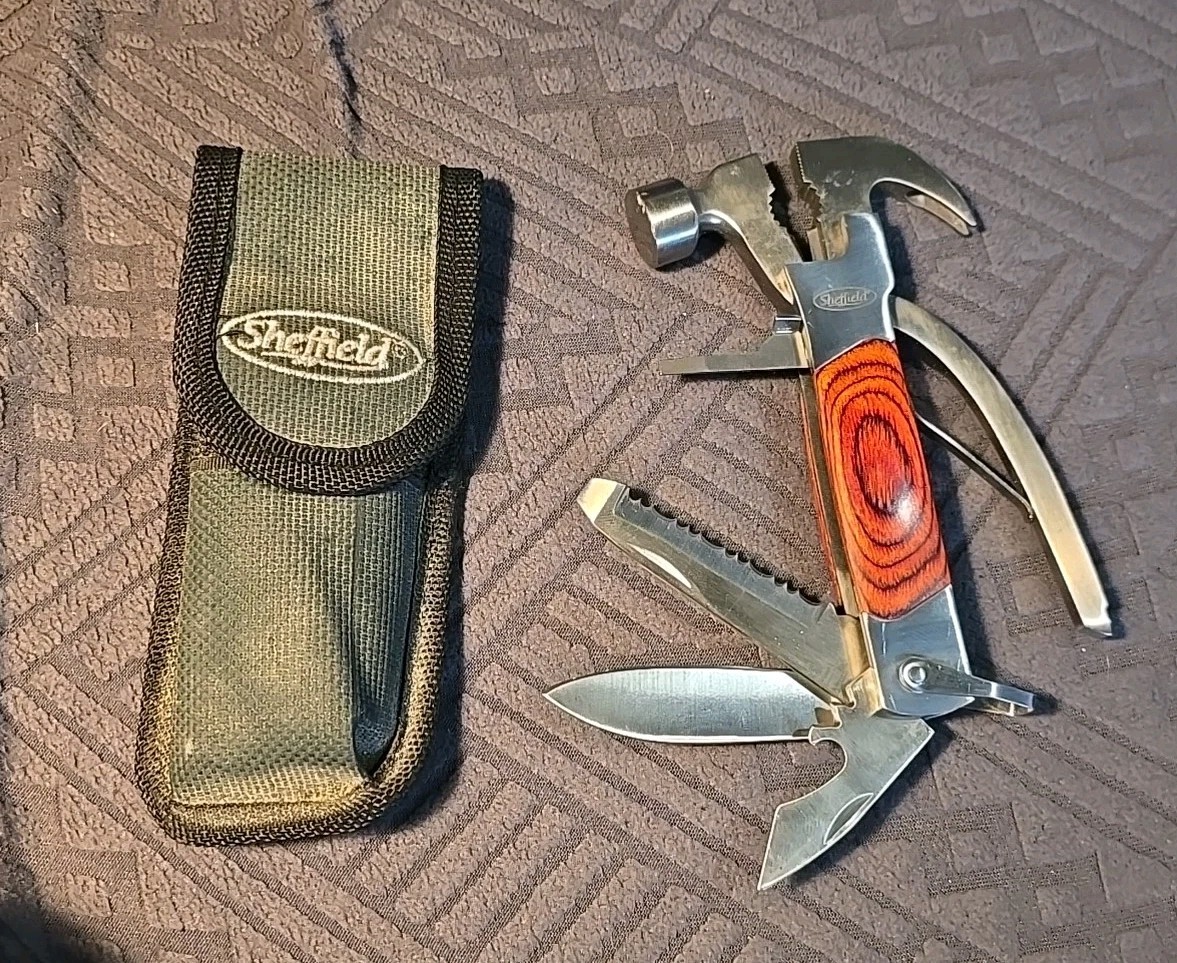 Sheffield 11-in-1 Multi-Tool Hammer Stainless Steel Blades Diamondwood