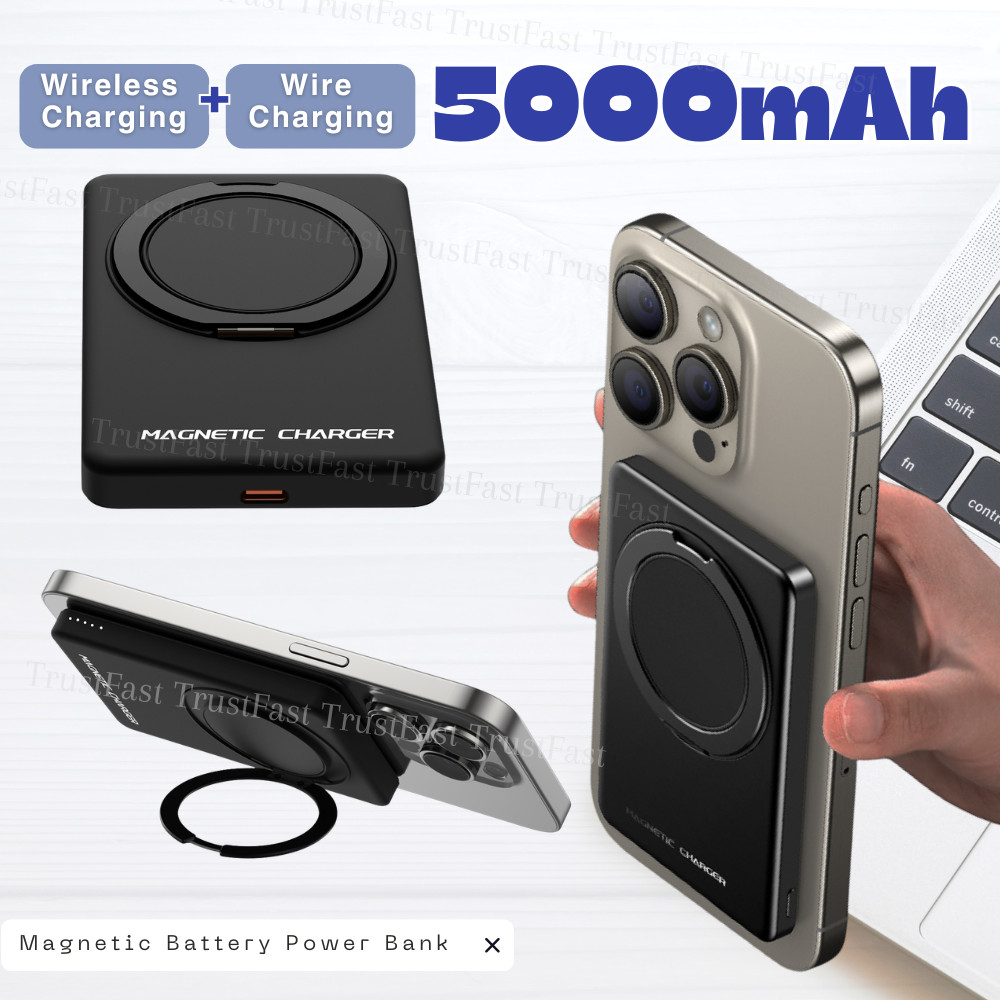 5000mAh External Magnetic Power Bank PD Wireless Battery Fast Charger For iPhone