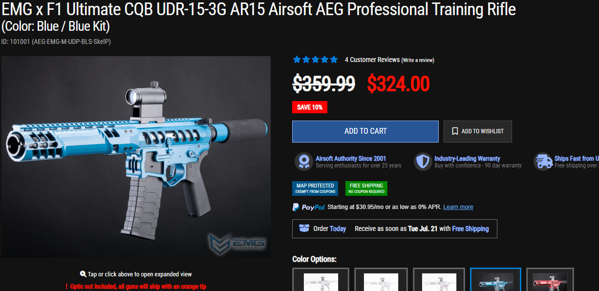 EMG F1 Ultimate CQB UDR-15-3G AR-15 Airsoft AEG Professional Training Rifle Blue